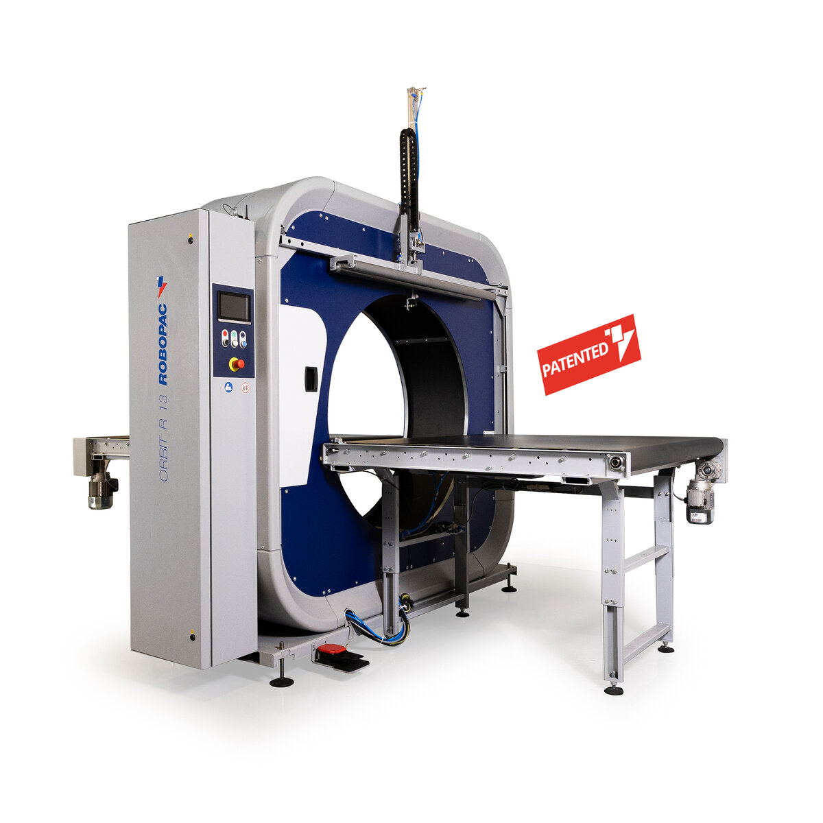Rotating ring machine for spiral wrapping with stretch film Robopac